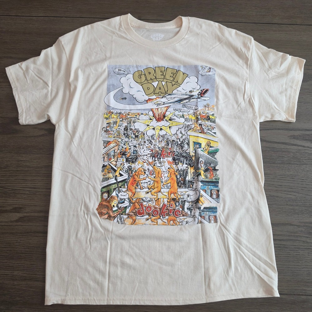Green Day Dookie Album Cover Graphic TShirt Cream Mens XL Licensed Band Tee NWOT